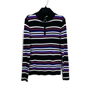 No Boundaries Women Large 1/4 Zip Striped Long Sleeve Lightweight Sweater Casual